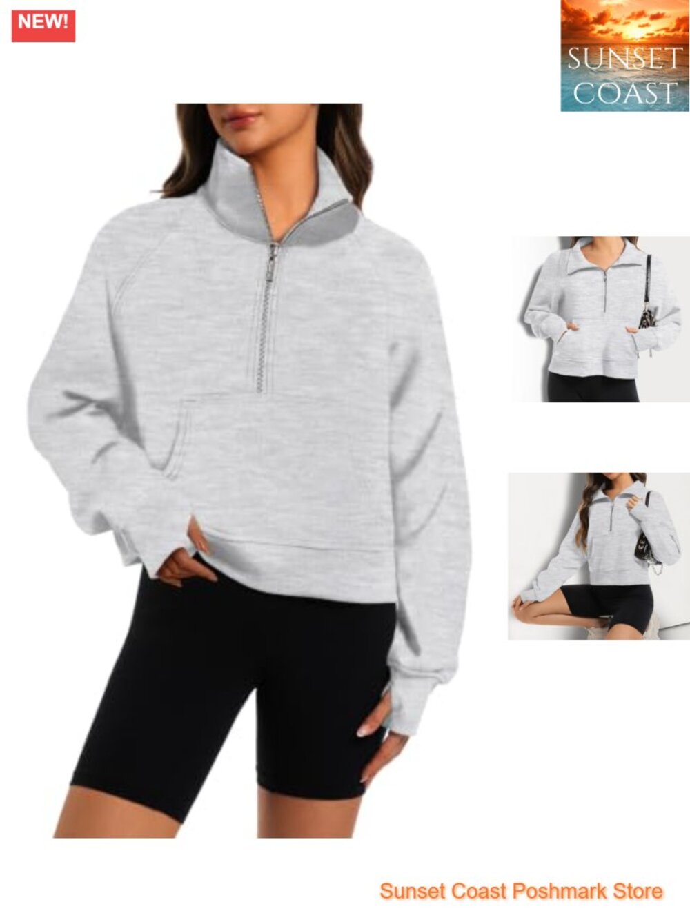 Womens Half Zip Cropped Sweatshirt Fleece Lined Pullover Hoodie